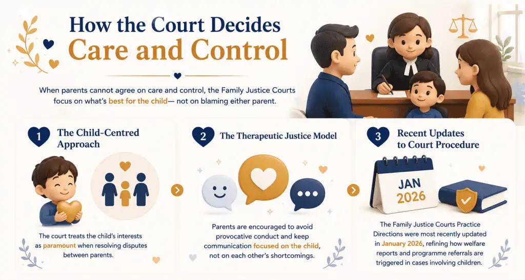 Care and Control of Children in Singapore 2 infographic about how the court decides care and control