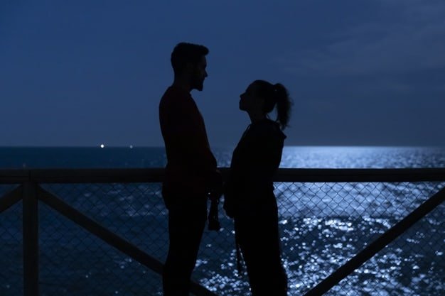 silhouette of couple near the sea