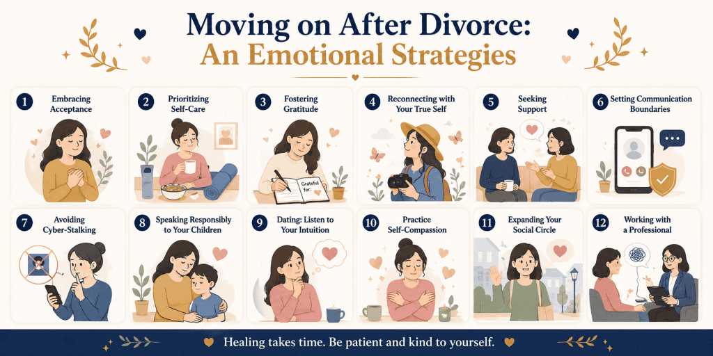 Moving on after Divorce: A Legal Perspective to Healing 2 infographic about moving on after divorce: an emotional strategies