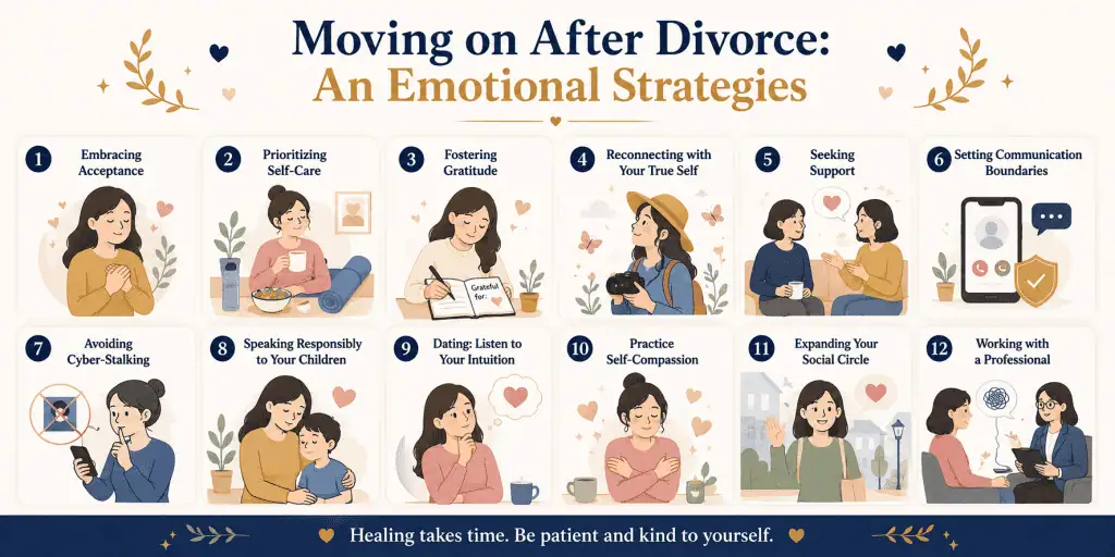 Moving on after Divorce: A Legal Perspective to Healing 2 infographic about moving on after divorce: an emotional strategies