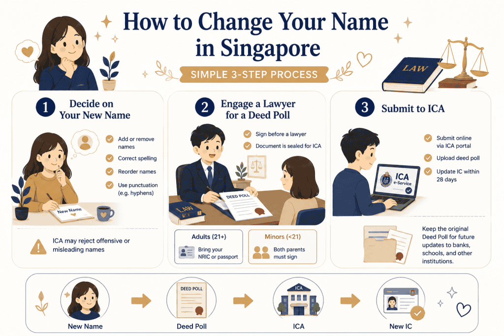 Infographic step how do name change in Singapore