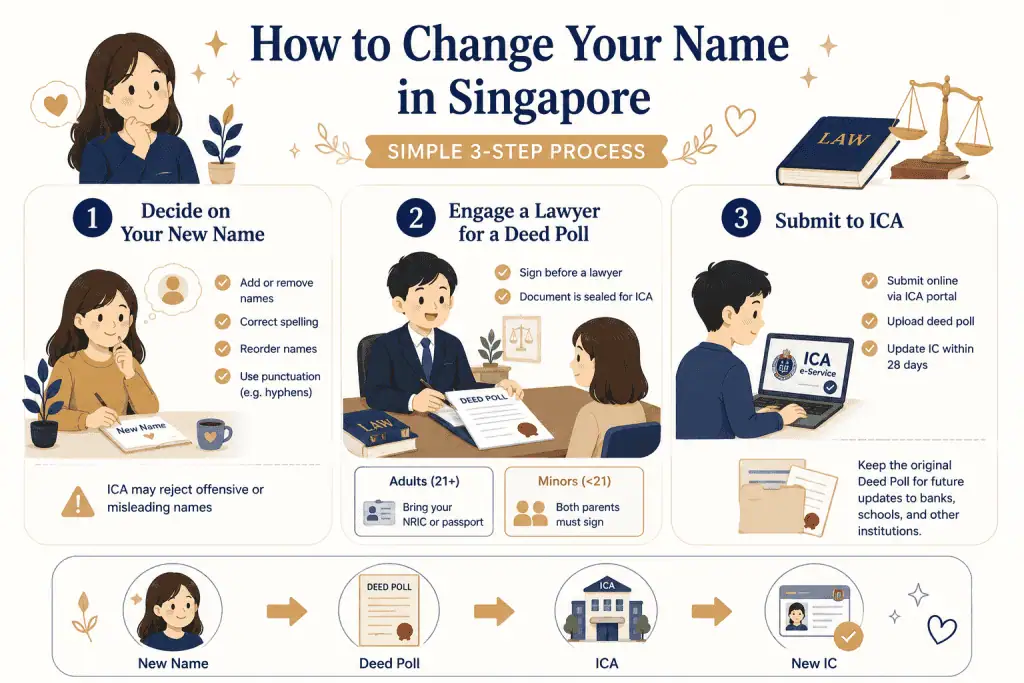 How to Do a Name Change in Singapore Legally? Deed Poll Guide 2 Infographic step how do name change in Singapore