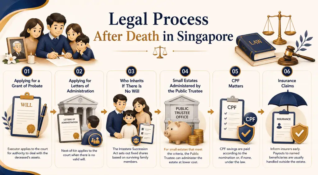 What to Do When a Family Member Passes Away in Singapore 2 infographic about legal process after death in singapore
