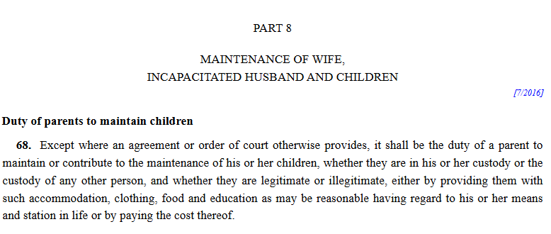 Guide to Child Maintenance ordered upon divorce in Singapore 2 section 68 of the Women’s Charter 1961